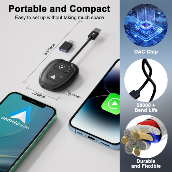 Wireless CarPlay Adapter for iPhone,Converts Factory Wired to Wireless,Plug & Play,Stable Control & No Delay,2025 Upgraded 2 in 1,USB A/C Port to iOS 10+ Android 10.0+ - Image 5